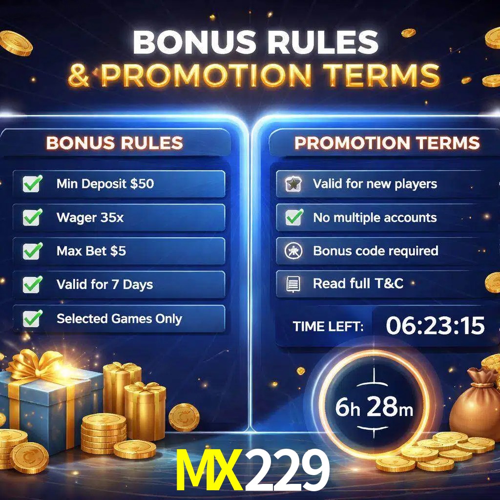 Reglas de promoción MX229 y condiciones de bonos explicadas visualmente